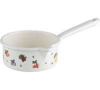 Riess, 0036-068, Casserole avec grand bec verseur, 14 0,75 l, COUNTRY - FRUIT GARDEN - Diamètre 14 cm - Hauteur 6,7 cm - Capacité 0,75 l - Émail blanc avec décoration de fruits - induction