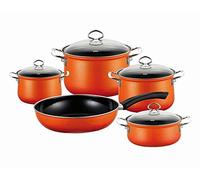 Riess Ensemble de 5 casseroles émaillées corail comprenant : des marmites de Ø 16, 20 et 24 cm, une casserole de Ø 20 cm, une poêle émaillée de Ø 28 cm