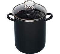 Riess Marmite à pâtes avec insert Ø16cm et couvercle en verre H : 27,3 émail noir