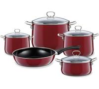 Riess Set de vaisselle avec couvercle en verre 5 pièces émail Nouvelle Rosso extra fort