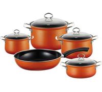 Riess Vaisselle/Casserole Set 5 pièces avec couvercle en verre Emaille Nouvelle Corall