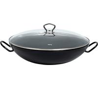 Riess, 0385-022, Wok avec couvercle en verre 36, CLASSIC - NOIR, diamètre 36 cm, dimensions 44,5 x 36 x 16,5 cm, contenance 4 litres, émail, noir, induction