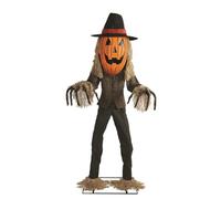 Riethmüller Animatronic XL Jack O'Lantern Décoration d'intérieur pour Halloween 182 cm Tête de Citrouille Lumineuse, Haut du Corps Mobile, Son et détecteur de Mouvement, 3 Langues