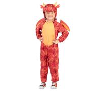 Riethmüller Costume enfant dragon combinaison polaire - Costume de carnaval pour garçons et filles 4-6 ans - Déguisement et costume pour enfant, Rouge/Jaune