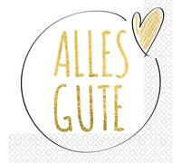 Riethmüller Lot de 16 grandes serviettes en papier « Alles Gute » 33 x 33 cm - Avec inscription en allemand pour anniversaire, anniversaire de mariage et anniversaire de mariage - Décoration de table