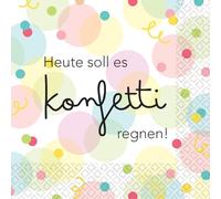 Riethmüller Lot de 16 grandes serviettes en papier avec inscription en allemand « Aujourd'hui soll es Konfetti regnen » - 33 x 33 cm - Décoration de table