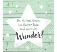 Riethmüller Lot de 16 grandes serviettes en papier avec inscription en allemand « Ein bisschen Papa ein bisschen Mama » - 33 x 33 cm - Décoration de table
