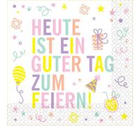 Riethmüller Lot de 16 grandes serviettes en papier avec inscription en allemand « Heute ist ein guter Tag zum Feiern» - 33 x 33 cm - Décoration de table