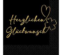 Riethmüller Lot de 16 serviettes en papier « Herzlichen Glückwunsch» 33 x 33 cm - Grandes serviettes en papier avec inscription en allemand pour anniversaire, anniversaire de mariage et anniversaire