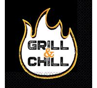 Riethmüller Lot de 16 serviettes « Grill & Chill » 33 cm x 33 cm - Grandes serviettes en papier avec inscription en allemand pour barbecue et fête dans le jardin - Décoration de table