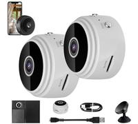 Rietoiu Mini caméra espion, mini caméra de sécurité magnétique, mini caméra espion sans fil cachée avec audio, mini caméra de sécurité magnétique sans fil HD 1080p (2 blancs)