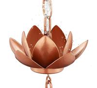 Rifachua Chaîne de pluie de 2,6 m pour gouttières, becs de descente extérieurs, coupelles en cuivre plaqué lotus, remplacement fonctionnel et décoratif pour gouttières
