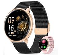 RifePhi Montre Connectée Femme avec Appel, 1,39'' HD Smartwatch avec Cycle Menstruel, 24H Fréquence Cardiaque/SpO2/Sommeil,120+ Modes Sportifs, Fitness Podomètre pour Android iOS (Noir et Or Rose)