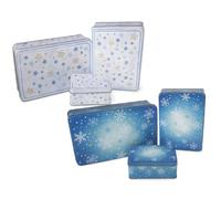 Riffelmacher 11566 Lot de 3 boîtes à pâtisserie en métal rectangulaires jusqu'à 28 x 18 cm Bleu avec étoiles et flocons de neige 2 motifs assortis