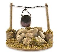 Riffelmacher & Weinberger Feux de camp avec bouilloire et éclairage LED 78347 - Rouge - Idéal pour le train miniature, accessoire pour crèche de Noël avec éclairage à piles