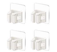 Rifrpha 4 Pièces Porte-Balai Mural Auto-adhésif Porte Vadrouille Accroche Balai Mural sans Perçage Pince à Balai Supports de Balai de Vadrouille Blanche Accroche Balai pour Porte Salle de Bain