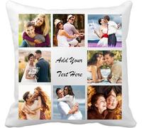 Rifyta Housse de Coussin Photo Personnalisée - Coussin Imprimé Double Face avec Texte Photo et Plusieurs Options de Design - Cadeau Photo pour Anniversaire, Saint-Valentin (8 Photos)