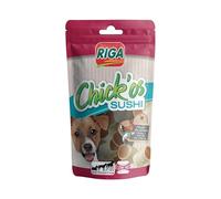 Riga - Chick'Os Sushi - Friandise pour Chien Riche en Poulet, en Poisson et en Oeuf - Source de Protéine - Faible Teneur en Matière Grasse - Paquet de 100g