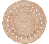 Rigaz Vogue - Tapis Rond en Jute Naturel Tressé à la Main Cercle Design Tapis pour la Décoration Intérieure, Beige(120x120 cm Round)