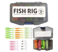 Rigged and Ready Fish Rig Kit de leurres de pêche souples T-Tail Minnow + 4 gabarits en tungstène 28 pièces pour pêche à la perche, brochet, truite + poissons d'eau douce et d'eau de mer