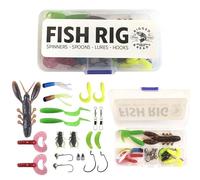 Rigged and Ready Fish Rig Spinner Mixed Soft Leurres Jig Heads + Poids + Hameçons Set de pêche avec boîte - 20 pièces pour truite, perche, brochet, sandre, poissons carnassiers pour eau douce et eau