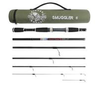 Rigged and Ready Smuggler 6 Travel Fishing Rod & Case. Compact Medium Length 7.3’ (215cm) Rod, with 2 Tips, for Spin and General Fishing. for Fish up to 10lbs (5kg)