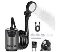 riggoo Douche de camping portable avec batterie rechargeable de 8000 mAh et affichage de la température, kit de douche mobile avec pommeau de douche et tuyau pour randonnée, camping, voyage, plage