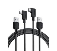 Right Angle USB-C Cable, 2 Pack Braided USB-A to USB-C 90 Degree Charging Cord 6ft, Durable Type C Cable for iPhone 16, Samsung Galaxy Note 10/9/S10+, LG V30 (USB 2.0, Black)