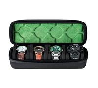 RIGICASE Étui de voyage à 4 emplacements, boîte de rangement rigide avec coussins en mousse souple, convient aux montres jusqu'à 55 mm (doublure en microfibre verte)