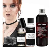 Rigid Collodion Collodium Cicatrices avec pinceau & dissolvant de cicatrices + sang artificiel + éponge Maquillage spécial Halloween Maquillage spécial FX Liquide pour cicatrices Liquide pour