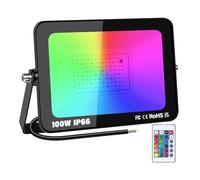 RIGIDON 1 pack 100W RGB projecteur led extérieurs avec IR télécommande | sans prise, 16 couleurs 4 modes, RGBW, lumière de projecteur, neon spot led, pour jadin terrasse patio décorations, étanche