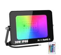 RIGIDON 1 pack 30W RGB projecteur led extérieurs avec IR télécommande | sans prise, 16 couleurs 4 modes, RGBW, lumière de projecteur, neon spot led, pour jadin terrasse patio décorations, étanche