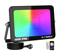 RIGIDON 100W RGB Projecteur LED Exterieur, 10000LM Intelligente Multicolore Spot LED Couleur, IP66 Etanche changement de couleur RGBW Interieur pour Terrasse Jardin Garage lampe