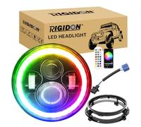 RIGIDON 1x 7 50W Phare Auto Moto LED Avec Anneau de Montage, Phare de Travail 5000LM, Blanc RGB 4 Modes Eclairages Rond Feux LED Off Road Feu DRL HI LO Beam pour Wrangler JK TJ LJ CJ JP Hummber