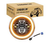 RIGIDON 1x 7 pouces 50W Phare Auto Moto LED, Phare de Travail 5000LM, Blanc Ambré 4 Modes Eclairages Rond Feux LED Off Road Feu Croisement DRL HI LO Beam pour Wrangler JK TJ LJ CJ JP Hummber étanche
