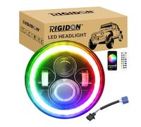 RIGIDON 1x 7 pouces 50W Phare Auto Moto LED, Phare de Travail 5000LM, Blanc RGB 4 Modes Eclairages Rond Feux LED Off Road Feu Croisement DRL HI LO Beam pour Wrangler JK TJ LJ CJ JP Hummber étanche