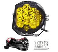 RIGIDON 1x Rond Phare de Travail Led avec 12v Faisceau de Câblage Kit, 5 Pouces 50W 5000 lumens barre de Led 4x4, Feux de Travail Led pour offroad Voiture camions Tracteur, Jaune feu antibrouillard