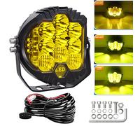 RIGIDON 1x Rond Phare de Travail Led avec 12v Faisceau de Câblage Kit, 7 Pouces 75W 7500 lumens barre de Led 4x4, Feux lampe pour offroad Voiture camions Tracteur, Jaune feu antibrouillard