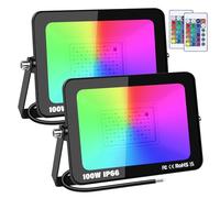 RIGIDON 2 pack 100W RGB projecteur led extérieurs avec IR télécommande | sans prise, 16 couleurs 4 modes, RGBW, lumière de projecteur, neon spot led, pour jadin terrasse patio décorations, étanche
