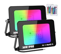 RIGIDON 2 pack 30W RGB projecteur led extérieurs avec IR télécommande | sans prise, 16 couleurs 4 modes, RGBW, lumière de projecteur, neon spot led, pour jadin terrasse patio décorations, étanche
