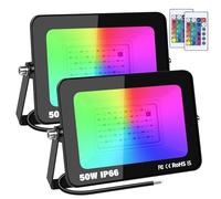 RIGIDON 2 pack 50W RGB projecteur led extérieurs avec IR télécommande | sans prise, 16 couleurs 4 modes, RGBW, lumière de projecteur, neon spot led, pour jadin terrasse patio décorations, étanche