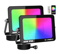 RIGIDON 2 Pcs 150W RGB Projecteur LED Exterieur, 15000LM Intelligente Multicolore Spot LED Couleur, IP66 Etanche changement de couleur RGBW Interieur pour Terrasse Jardin Garage lampe