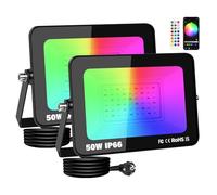 RIGIDON 2 Pcs 50W RGB Projecteur LED Exterieur, 5000LM Intelligente Multicolore Spot LED Couleur, IP66 Etanche changement de couleur RGBW Interieur pour Terrasse Jardin Garage lampe