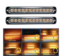 RIGIDON 2 Pcs 7.5" 12 LED ambre feu de freinage stroboscopique, 12V 24V Barre lumineuse led pour offroad véhicule voitureutilitaire, bateau, remorque, caravane, Balise clignotante de sécurité, 3000K
