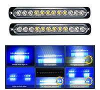 RIGIDON 2 Pcs 7.5" 12 LED blanc bleu feu de freinage stroboscopique, 12V 24V Barre lumineuse led pour offroad véhicule voitureutilitaire, bateau, remorque, caravane, Balise clignotante de sécurité