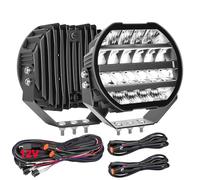 RIGIDON 2 x Rond phare de travail led avec 12V 6m kit, 9 pouces 100W 13000LM, HI LO DRL lampe, projecteurs lumière, spotlight pour offroad Voiture camions SUV UTE ATV 4x4 tracteur, feu antibrouillard