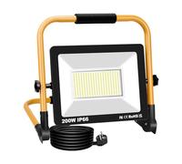 RIGIDON 200W projecteurs de chantier, lampe d'extérieur pliable portable | 20000lm, câble de 3 mètres, 6000K blanc, etanche IP66, phare de travail led, pour travaux d'atelier, garage, terrasse, jardin