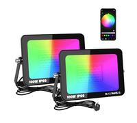 RIGIDON 2X 100W RGB Projecteur LED Extérieurs App Télécommande, 10000LM Exterieur & Interieur couleur RGBW Lumière de Projecteur, Minuteur Neon Spot Led Pour Jadin, Terrasse, Patio, IP66 étanche