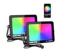 RIGIDON 2X 200W RGB Projecteur LED Extérieurs App Télécommande, 20000LM Exterieur & Interieur couleur RGBW Lumière de Projecteur, Minuteur Neon Spot Led Pour Jadin, Terrasse, Patio, IP66 étanche