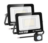 RIGIDON 2x 50W Projecteur d'extérieur Led Avec Detecteur de Mouvement, 5000 LM 3000K Blanche Chaud, IP66 étanche Éclairage de Sécurité Extérieur, Projecteur led de Patio Garage Terrasse Jardin